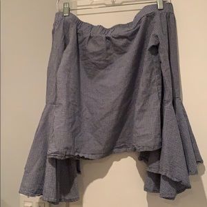 Off the shoulder checkered blue stripped top